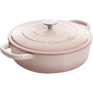 image:imageCrock Pot Artisan 5Quart Enameled Cast Iron Braiser Pan With Oven Safe Borosilicate Glass Lid Everyday Covered Skillet for Searing Roasting and Baking RedBlush Pink