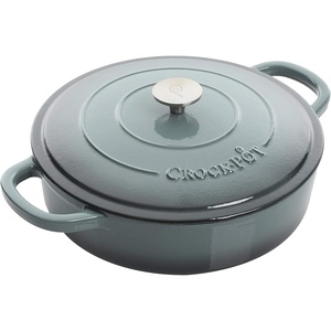 image:imageCrock Pot Artisan 5Quart Enameled Cast Iron Braiser Pan With Oven Safe Borosilicate Glass Lid Everyday Covered Skillet for Searing Roasting and Baking RedSlate Gray