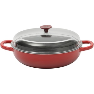 image:imageCrock Pot Artisan 5Quart Enameled Cast Iron Braiser Pan With Oven Safe Borosilicate Glass Lid Everyday Covered Skillet for Searing Roasting and Baking RedRed w Glass Lid