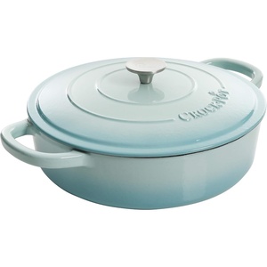 image:imageCrock Pot Artisan 5Quart Enameled Cast Iron Braiser Pan With Oven Safe Borosilicate Glass Lid Everyday Covered Skillet for Searing Roasting and Baking RedAqua