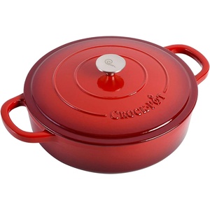image:imageCrock Pot Artisan 5Quart Enameled Cast Iron Braiser Pan With Oven Safe Borosilicate Glass Lid Everyday Covered Skillet for Searing Roasting and Baking RedScarlet Red