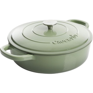 image:imageCrock Pot Artisan 5Quart Enameled Cast Iron Braiser Pan With Oven Safe Borosilicate Glass Lid Everyday Covered Skillet for Searing Roasting and Baking RedPistachio