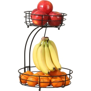 image:imageGibson Home Harvest Season TwoTier Fruit Basket with Banana Hanger  Black Metal Countertop Produce Stand  Kitchen Storage Organizer for Apples Oranges Bananas  Durable Iron Wire FrameBlack