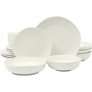 image:imageGibson Home Lindendale 16 Piece Porcelain Ceramic Plates and Bowls Dishes Scratch and Chip Resistant Service for 4 Dinnerware Set  WhiteLindendale White