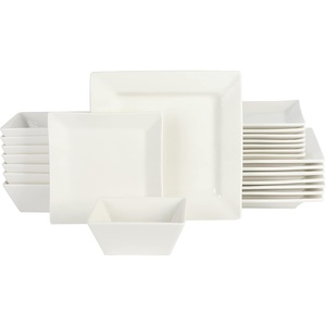 image:imageGibson Home Lindendale 16 Piece Porcelain Ceramic Plates and Bowls Dishes Scratch and Chip Resistant Service for 4 Dinnerware Set  WhiteWhite Hard Square