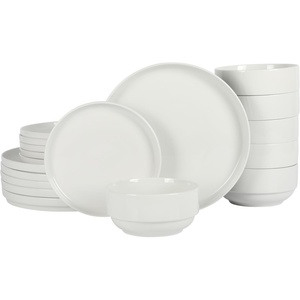 image:imageGibson Home Lindendale 16 Piece Porcelain Ceramic Plates and Bowls Dishes Scratch and Chip Resistant Service for 4 Dinnerware Set  WhiteWhite Round  18pcs