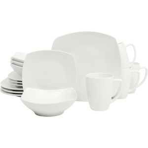 image:imageGibson Home Lindendale 16 Piece Porcelain Ceramic Plates and Bowls Dishes Scratch and Chip Resistant Service for 4 Dinnerware Set  WhiteZen Buffet White