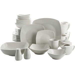 image:imageGibson Home Rothernberg Plates and Bowls 18 Piece Porcelain White Dinnerware Set WBlack Rim  Stackable Dishes  Microwave amp Dishwasher SafeWhite