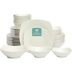 image:imageGibson Home Rothernberg Plates and Bowls 18 Piece Porcelain White Dinnerware Set WBlack Rim  Stackable Dishes  Microwave amp Dishwasher SafeWhite Brentwood 40pcs