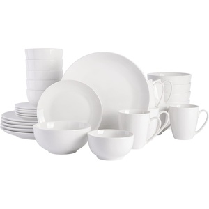 image:imageGibson Home Rothernberg Plates and Bowls 18 Piece Porcelain White Dinnerware Set WBlack Rim  Stackable Dishes  Microwave amp Dishwasher SafeWhite Coupe  30pcs