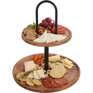 image:imageGibson Home Truss Peak 3 Tier Serving Tray for Party 18 Acacia Wood CupcakeCharcuterieDessert Farmhouse Tiered Platters with Collapsible Wood RackAcacia Wood Round