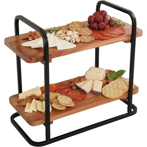 image:imageGibson Home Truss Peak 3 Tier Serving Tray for Party 18 Acacia Wood CupcakeCharcuterieDessert Farmhouse Tiered Platters with Collapsible Wood RackAcacia Wood Rectangle