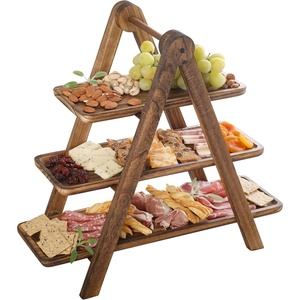 image:imageGibson Home Truss Peak 3 Tier Serving Tray for Party 18 Acacia Wood CupcakeCharcuterieDessert Farmhouse Tiered Platters with Collapsible Wood RackPine Wood
