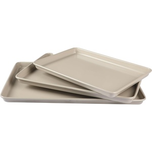 image:imageMartha Stewart Gallen 3Piece Cookie Sheet Set  13 15 17 Baking Pans Ceramic Nonstick PFAFree Carbon Steel  Oven Safe to 450F WarpResistant Easy to Clean  TaupeTaupe