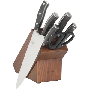 image:imageSur La Table Kitchen Essentials Tasting Kitchen HighCarbon German Steel 7 Piece Full Tang Forged Cutlery Knife Block Set  Eggshell White WAshwood BlockBlack