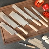 image:imageBabish 14Piece Full Tang Forged Dark Pakka Wood Kitchen Knife Set  HighCarbon 14116 German Steel Cutlery with Protective Sheaths  Professional Chef Knife SetStainless BladeLight Pakka Wood Handle