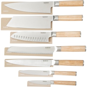 image:imageBabish 14Piece Full Tang Forged Dark Pakka Wood Kitchen Knife Set  HighCarbon 14116 German Steel Cutlery with Protective Sheaths  Professional Chef Knife SetStainless BladeLight Pakka Wood Handle