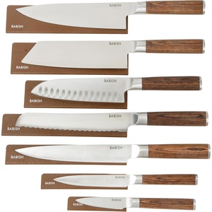 image:imageBabish 14Piece Full Tang Forged Dark Pakka Wood Kitchen Knife Set  HighCarbon 14116 German Steel Cutlery with Protective Sheaths  Professional Chef Knife SetStainless BladeDark Pakka Wood Handle