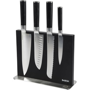 image:imageBabish 5 Piece 14116 German Steel Magnetic Knife Block Set Babish 5Piece Forged Kitchen Knife Block Set  14116 German Steel Cutlery with Magnetic Knife Holder  Professional Chef Knife SetStainless BladeBlack ABS Handle