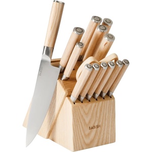 image:imageBabish HighCarbon 14116 German Steel 15 Piece Full Tang Forged Cutlery Kitchen Knife Block Set  Dark Pakka Wood HandleStainless BladeLight Pakka Wood Handle