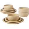 image:imageBloomhouse  Two Time Oprahs Favorite Things Winner  Corsica Clay 12 Piece Stoneware Rustic Reactive Glaze Dinnerware Set  Stackable Plates and Bowls Set Service for 4  Matte Sea Salt WhiteCappuccino Cream