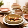 image:imageBloomhouse  Two Time Oprahs Favorite Things Winner  Corsica Clay 12 Piece Stoneware Rustic Reactive Glaze Dinnerware Set  Stackable Plates and Bowls Set Service for 4  Matte Sea Salt WhiteAssorted Colors