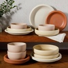 image:imageBloomhouse  Two Time Oprahs Favorite Things Winner  Corsica Clay 12 Piece Stoneware Rustic Reactive Glaze Dinnerware Set  Stackable Plates and Bowls Set Service for 4  Matte Sea Salt WhiteAssorted Colors