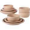image:imageBloomhouse  Two Time Oprahs Favorite Things Winner  Corsica Clay 12 Piece Stoneware Rustic Reactive Glaze Dinnerware Set  Stackable Plates and Bowls Set Service for 4  Matte Sea Salt WhiteProsecco Blush Pink