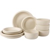 image:imageBloomhouse  Two Time Oprahs Favorite Things Winner  Corsica Clay 12 Piece Stoneware Rustic Reactive Glaze Dinnerware Set  Stackable Plates and Bowls Set Service for 4  Matte Sea Salt WhiteSea Salt White
