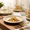 image:imageBloomhouse  Two Time Oprahs Favorite Things Winner  Corsica Clay 12 Piece Stoneware Rustic Reactive Glaze Dinnerware Set  Stackable Plates and Bowls Set Service for 4  Matte Sea Salt WhiteCappuccino Cream