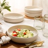 image:imageBloomhouse  Two Time Oprahs Favorite Things Winner  Corsica Clay 12 Piece Stoneware Rustic Reactive Glaze Dinnerware Set  Stackable Plates and Bowls Set Service for 4  Matte Sea Salt WhiteSea Salt White