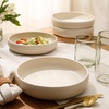 image:imageBloomhouse  Two Time Oprahs Favorite Things Winner  Corsica Clay 12 Piece Stoneware Rustic Reactive Glaze Dinnerware Set  Stackable Plates and Bowls Set Service for 4  Matte Sea Salt WhiteSea Salt White