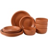 image:imageBloomhouse  Two Time Oprahs Favorite Things Winner  Corsica Clay 12 Piece Stoneware Rustic Reactive Glaze Dinnerware Set  Stackable Plates and Bowls Set Service for 4  Matte Sea Salt WhiteBurnt Apricot Terracotta