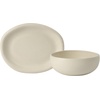image:imageBloomhouse  Two Time Oprahs Favorite Things Winner  Corsica Clay 12 Piece Stoneware Rustic Reactive Glaze Dinnerware Set  Stackable Plates and Bowls Set Service for 4  Matte Sea Salt WhiteSea Salt White