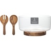 image:imageGibson Elite Wildgreens Large Glass Salad Bowl Set with Marble Base and Acacia Wood Serving Utensils  Elegant Kitchen Dining SetGlass w Acacia Wood Base