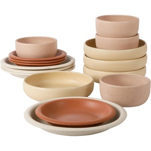 image:imageBloomhouse  Two Time Oprahs Favorite Things Winner  Corsica Clay 12 Piece Stoneware Rustic Reactive Glaze Dinnerware Set  Stackable Plates and Bowls Set Service for 4  Matte Sea Salt WhiteAssorted Colors