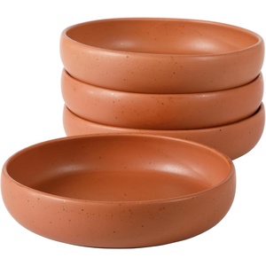 image:imageBloomhouse  Two Time Oprahs Favorite Things Winner  Corsica Clay 12 Piece Stoneware Rustic Reactive Glaze Dinnerware Set  Stackable Plates and Bowls Set Service for 4  Matte Sea Salt WhiteBurnt Apricot Terracotta