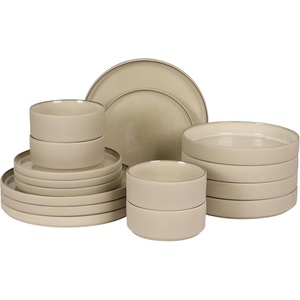 image:imageGibson Elite Liberty Bay 16Piece Pottery Clay Stoneware Dinnerware Set  Mint Green Reactive Glaze Stackable Plates and Bowls WPasta Bowl Service for 4  Microwave amp Dishwasher SafeTaupe Liberty Bay
