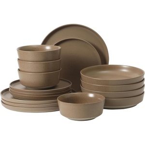 image:imageGibson Elite Liberty Bay 16Piece Pottery Clay Stoneware Dinnerware Set  Mint Green Reactive Glaze Stackable Plates and Bowls WPasta Bowl Service for 4  Microwave amp Dishwasher SafeTerracotta Brown Overbrook