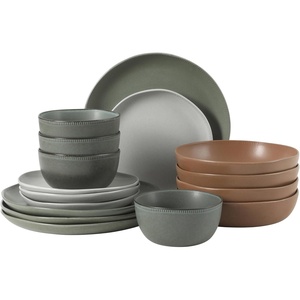 image:imageGibson Elite Liberty Bay 16Piece Pottery Clay Stoneware Dinnerware Set  Mint Green Reactive Glaze Stackable Plates and Bowls WPasta Bowl Service for 4  Microwave amp Dishwasher SafeAssorted Colors Menlo Park