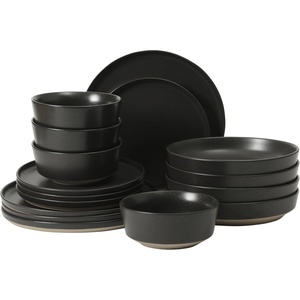 image:imageGibson Elite Liberty Bay 16Piece Pottery Clay Stoneware Dinnerware Set  Mint Green Reactive Glaze Stackable Plates and Bowls WPasta Bowl Service for 4  Microwave amp Dishwasher SafeBlack Overbrook