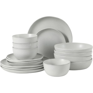 image:imageGibson Elite Liberty Bay 16Piece Pottery Clay Stoneware Dinnerware Set  Mint Green Reactive Glaze Stackable Plates and Bowls WPasta Bowl Service for 4  Microwave amp Dishwasher SafeWhite Menlo Park