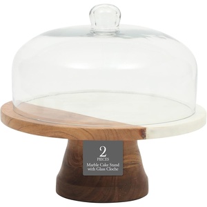 image:imageGibson Elite Ridgehaven 10 Marble amp Wood Cake Stand Serving Platter Charcuterie Board and Center Piece Home Dcor With Glass LidMarble  Wood w Glass Lid