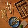 image:imageBloomhouse  Two Time Oprahs Favorite Things Winner  20 Piece Stone Washed Flatware 1810 Stainless Steel Silverware Cutlery Utensil Set With Acacia Wood Caddy  Service for 4Gold