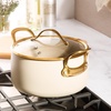 image:imageBloomhouse  Two Time Oprahs Favorite Things Winner  6 Quart Heavy Duty Aluminum Premium PFA Free Ceramic Nonstick Dutch Oven Pot with Lid  Almond Cream wGold Handle