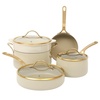 image:imageBloomhouse 15Piece Ceramic Nonstick Cookware Set Two Time Oprahs Favorite Things HeavyGauge Aluminum Pots and Pans Set PFAS amp PFOA amp PTFE Free Ceramic Cookware Oven Safe to 500F CappuccinoAlmond Cream w Gold Handle
