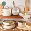 image:imageBloomhouse 15Piece Ceramic Nonstick Cookware Set Two Time Oprahs Favorite Things HeavyGauge Aluminum Pots and Pans Set PFAS amp PFOA amp PTFE Free Ceramic Cookware Oven Safe to 500F CappuccinoAlmond Cream w Gold Handle