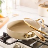 image:imageBloomhouse 15Piece Ceramic Nonstick Cookware Set Two Time Oprahs Favorite Things HeavyGauge Aluminum Pots and Pans Set PFAS amp PFOA amp PTFE Free Ceramic Cookware Oven Safe to 500F CappuccinoAlmond Cream w Gold Handle