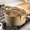 image:imageBloomhouse 15Piece Ceramic Nonstick Cookware Set Two Time Oprahs Favorite Things HeavyGauge Aluminum Pots and Pans Set PFAS amp PFOA amp PTFE Free Ceramic Cookware Oven Safe to 500F CappuccinoCappuccino Cream w Gold Handle