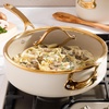 image:imageBloomhouse 15Piece Ceramic Nonstick Cookware Set Two Time Oprahs Favorite Things HeavyGauge Aluminum Pots and Pans Set PFAS amp PFOA amp PTFE Free Ceramic Cookware Oven Safe to 500F CappuccinoAlmond Cream w Gold Handle